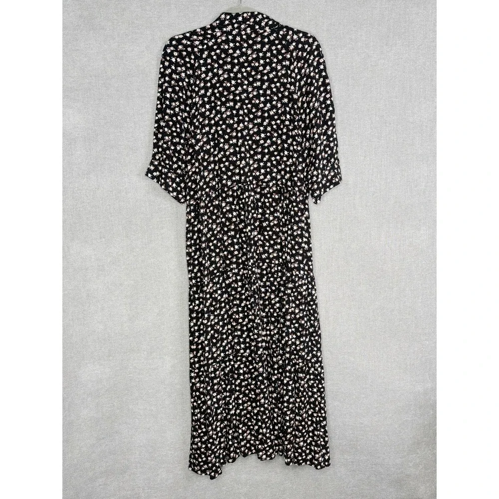 Natural Life Dress Womens Large Black Floral Maxi Tiered Pockets Boho Prairie